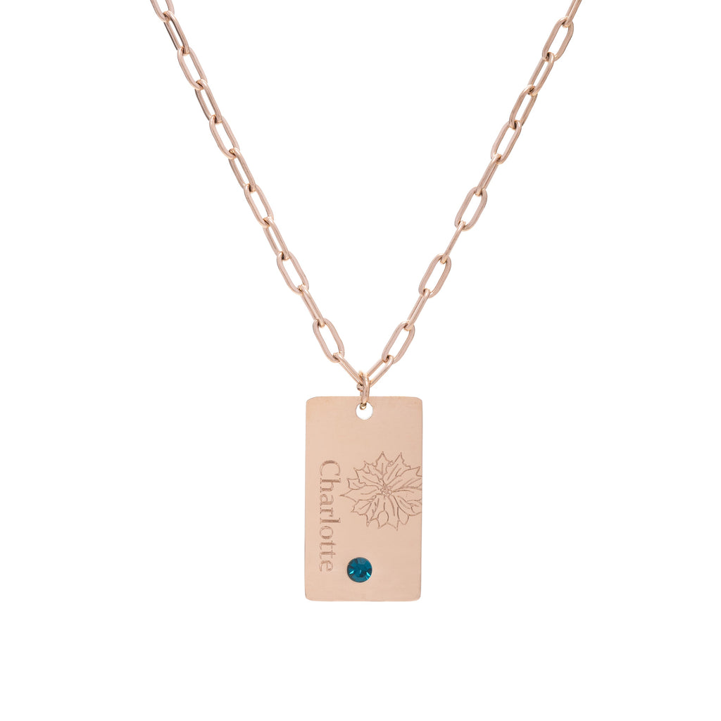 Colgante con Nombre, Flor y Piedra de Nacimiento