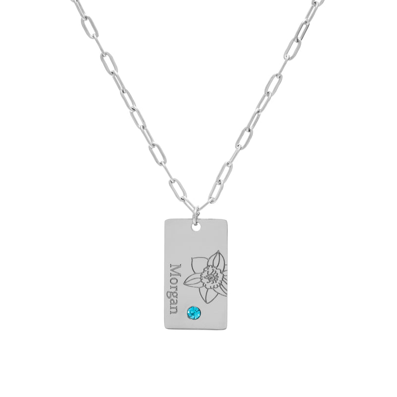Colgante con Nombre, Flor y Piedra de Nacimiento