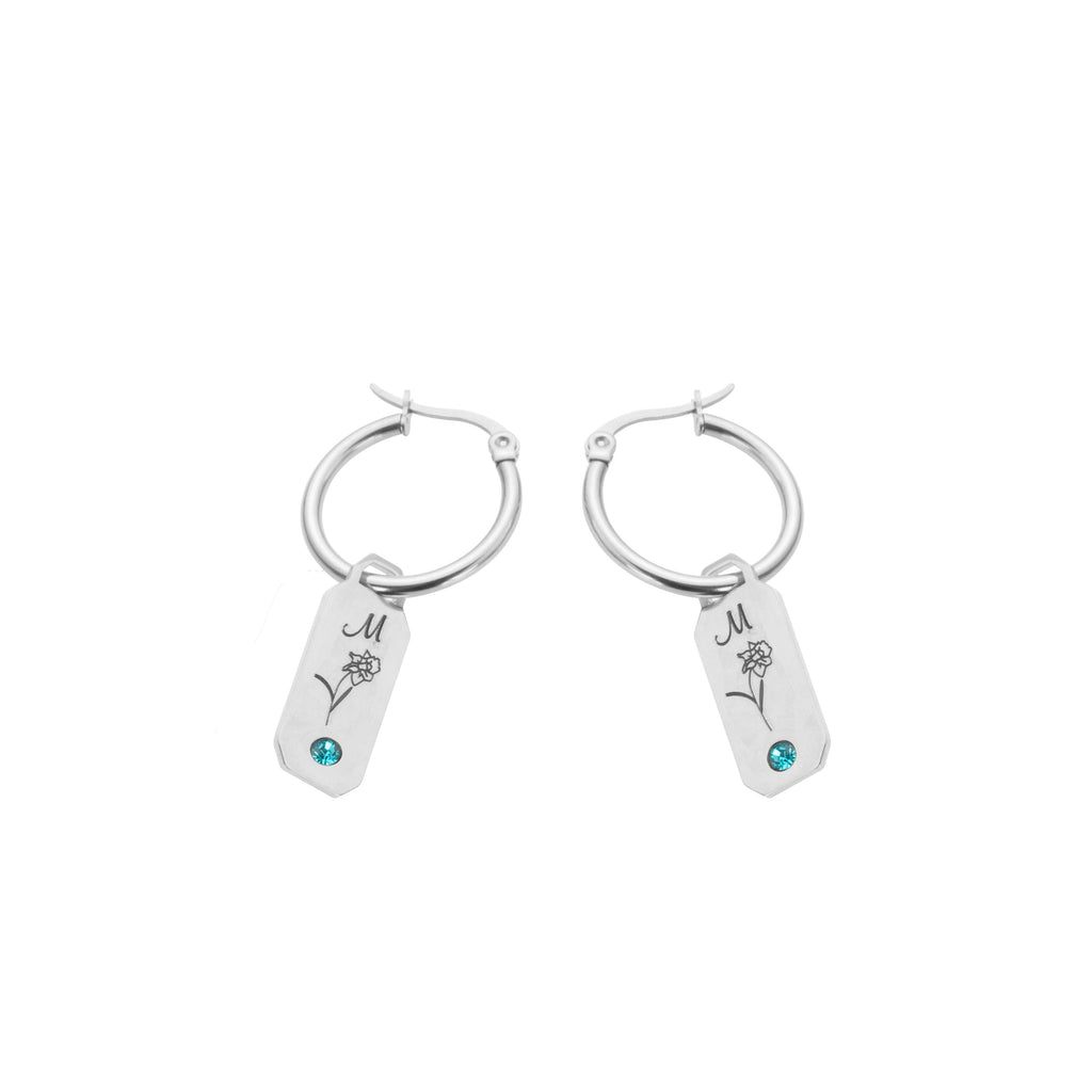 Aretes con Inicial, Flor y Piedra Personalizados