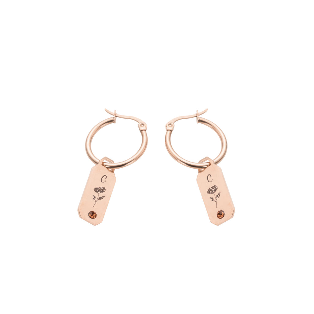 Aretes con Inicial, Flor y Piedra Personalizados