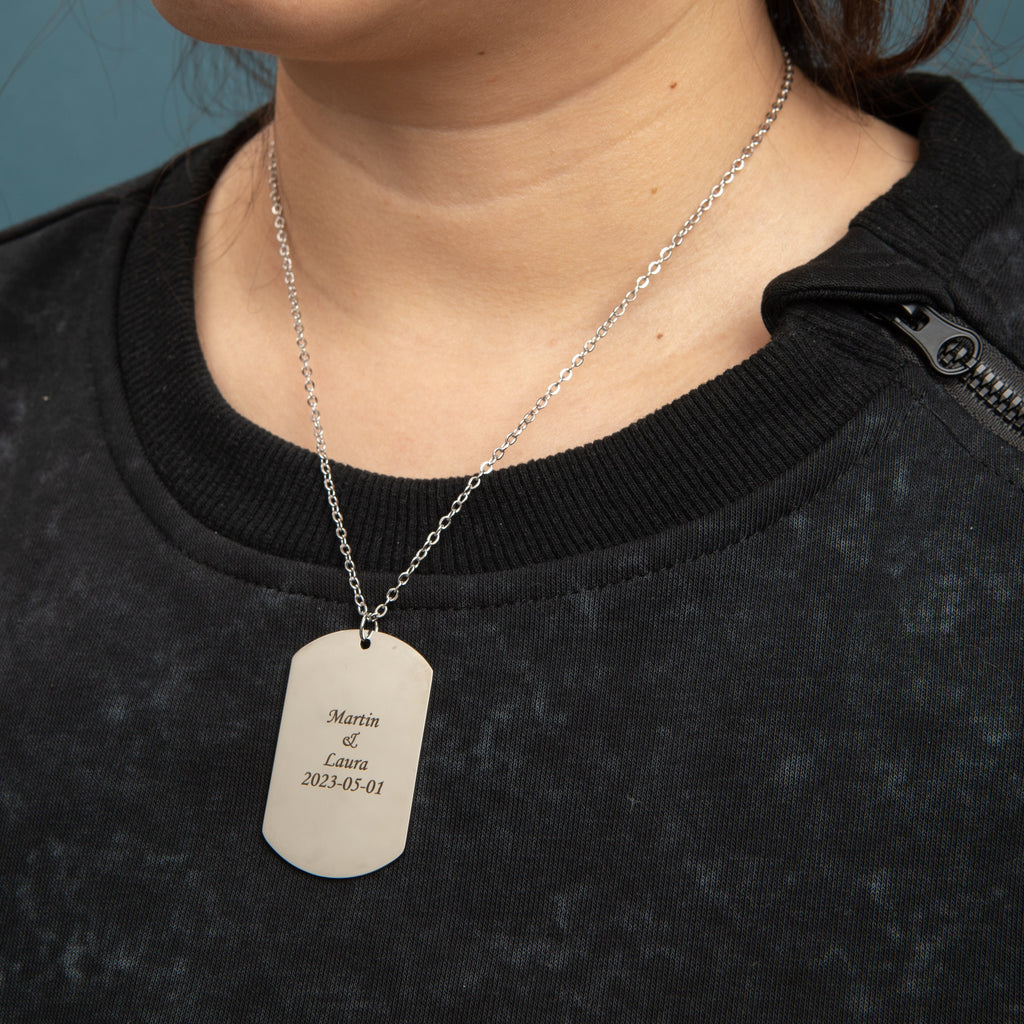 Collar de Placa Militar Personalizada en Plata