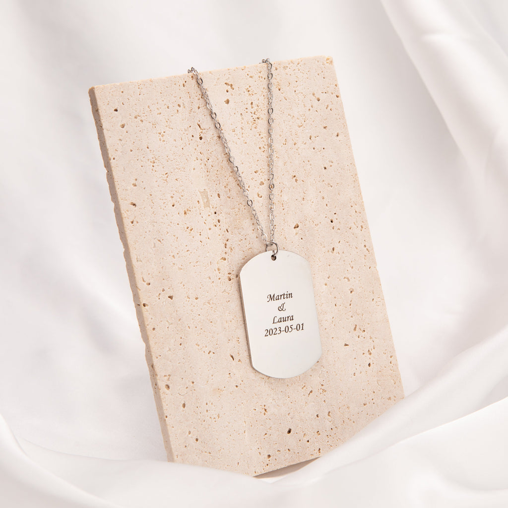 Collar de Placa Militar Personalizada en Plata